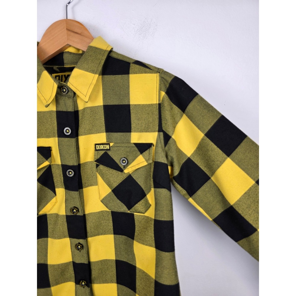 DIXXON Ruckus Flannel Shirt Yellow Black Buffalo Plaid Button Up Women's Small - Picture 3 of 7